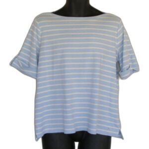 CALVIN KLEIN Top/Tee, 0X, Blue Striped, SS, Boatneck, Cotton/spandex. CK
